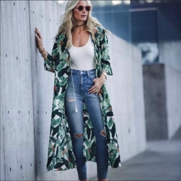 Rachel Zoe Palm Leaf Print Kimono Coverup - Picture 1 of 11